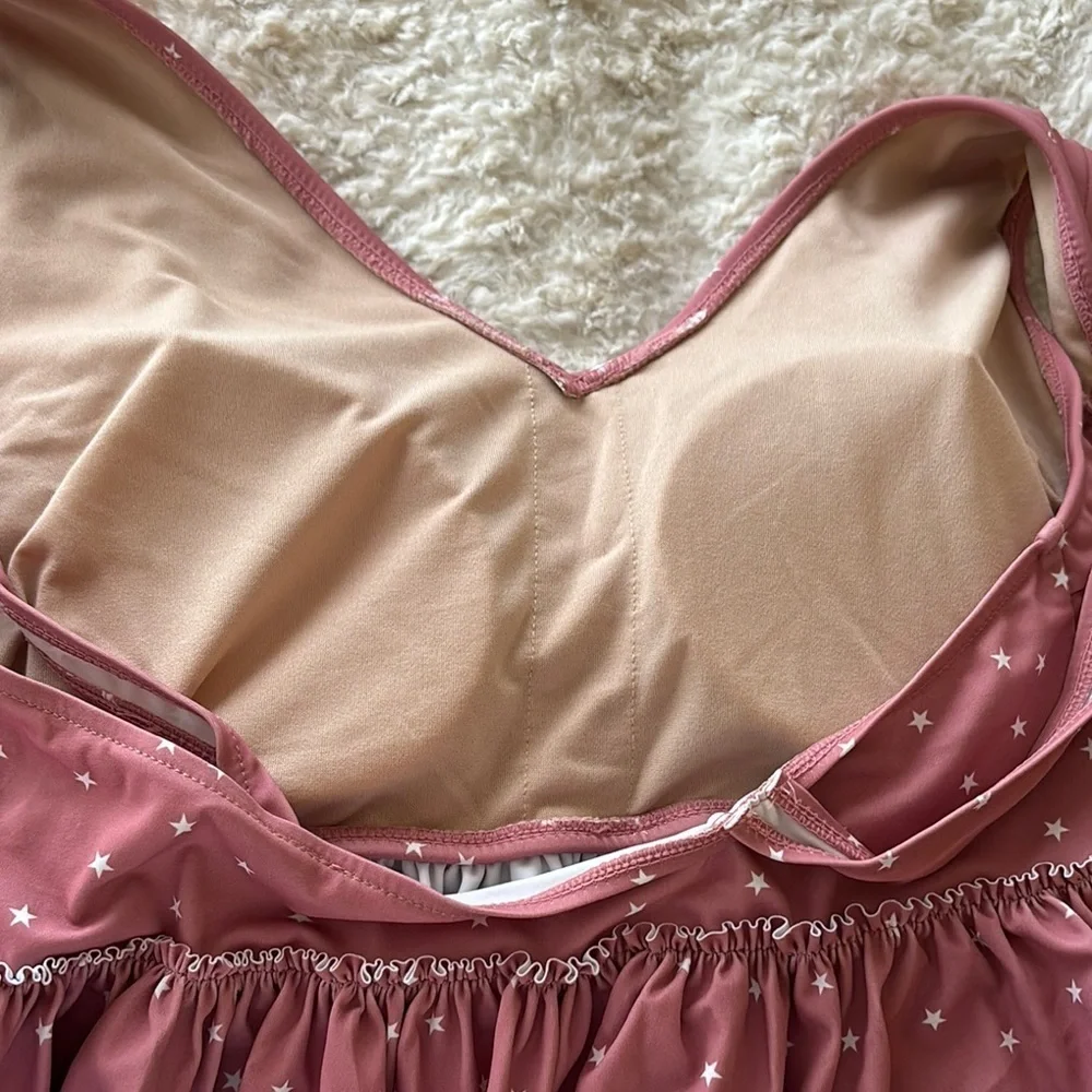 Kortni Jeane Dusty Pink Star Peplum Swim Top